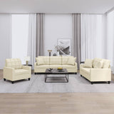 3 Piece Sofa Set with Pillows Cream Faux Leather