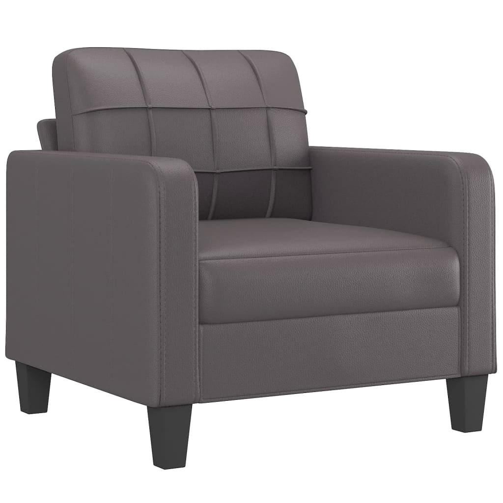 3 Piece Sofa Set with Pillows Grey Faux Leather