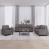 3 Piece Sofa Set with Pillows Grey Faux Leather