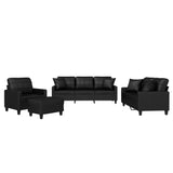 4 Piece Sofa Set with Pillows Black Faux Leather - Front View