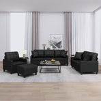 4 Piece Sofa Set with Pillows Black Faux Leather