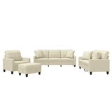 4 Piece Sofa Set with Pillows Cream Faux Leather - Front View