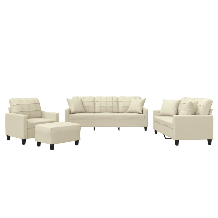 4 Piece Sofa Set with Pillows Cream Faux Leather