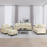 4 Piece Sofa Set with Pillows Cream Faux Leather