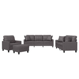 4 Piece Sofa Set with Pillows Grey Faux Leather - Front View