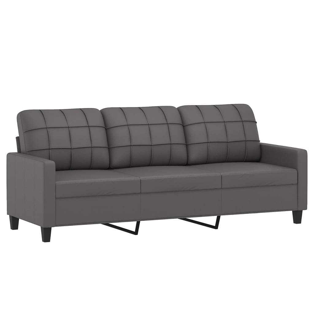 4 Piece Sofa Set with Pillows Grey Faux Leather