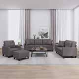 4 Piece Sofa Set with Pillows Grey Faux Leather