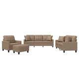 4 Piece Sofa Set with Pillows Cappuccino Faux Leather - Front View