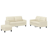 3 Piece Sofa Set with Cushions Cream Faux Leather