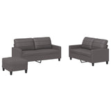 3 Piece Sofa Set with Cushions Grey Faux Leather - Front View