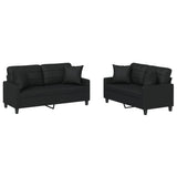 2 Piece Sofa Set with Pillows Black Faux Leather - Front View