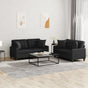 2 Piece Sofa Set with Pillows Black Faux Leather