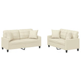 2 Piece Sofa Set with Pillows Cream Faux Leather - Front View