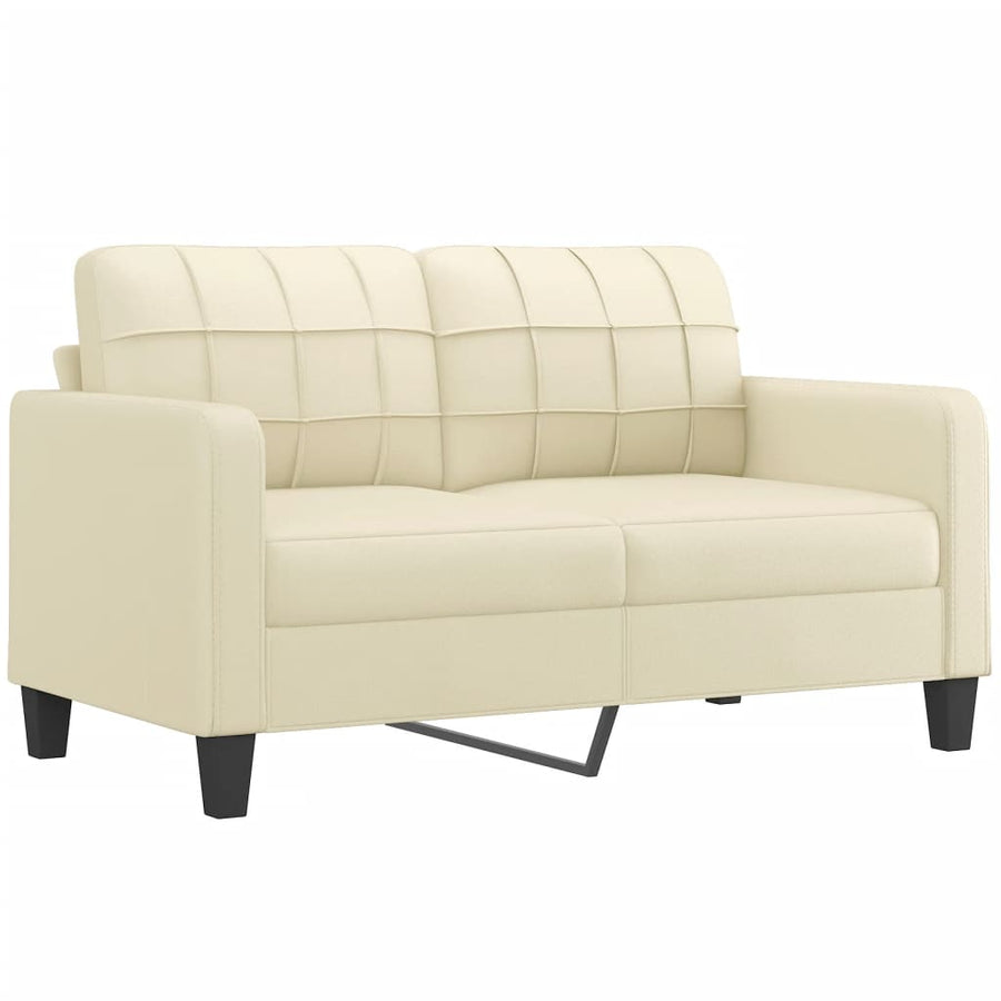 2 Piece Sofa Set with Pillows Cream Faux Leather