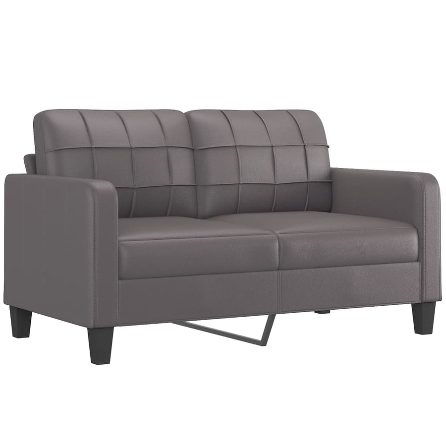2 Piece Sofa Set with Pillows Grey Faux Leather