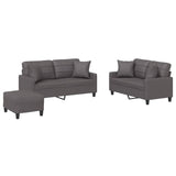 3 Piece Sofa Set with Pillows Grey Faux Leather - Front View