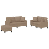 3 Piece Sofa Set with Pillows Cappuccino Faux Leather - Front View