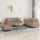 3 Piece Sofa Set with Pillows Cappuccino Faux Leather