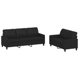 2 Piece Sofa Set with Cushions Black Faux Leather - Front View