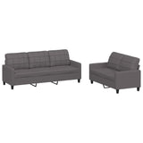 2 Piece Sofa Set with Cushions Grey Faux Leather - Front View