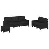 3 Piece Sofa Set with Cushions Black Faux Leather - Front View