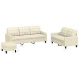 3 Piece Sofa Set with Cushions Cream Faux Leather - Front View