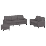 3 Piece Sofa Set with Cushions Grey Faux Leather - Front View