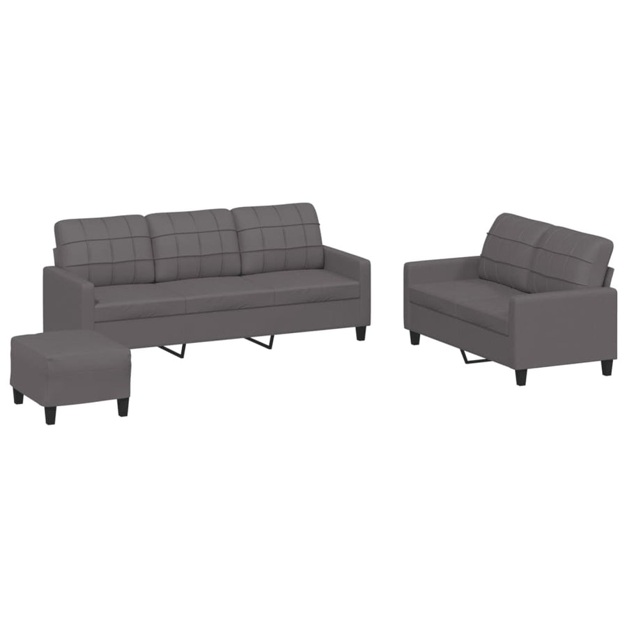 3 Piece Sofa Set with Cushions Grey Faux Leather