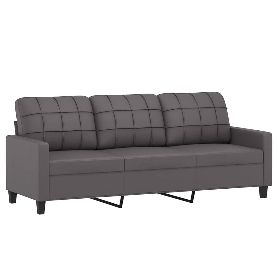 3 Piece Sofa Set with Cushions Grey Faux Leather