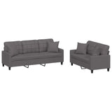 2 Piece Sofa Set with Pillows Grey Faux Leather - Front View