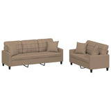2 Piece Sofa Set with Pillows Cappuccino Faux Leather - Front View