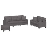 3 Piece Sofa Set with Pillows Grey Faux Leather - Front View