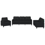 3 Piece Sofa Set with Cushions Black Faux Leather - Front View