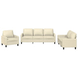 3 Piece Sofa Set with Cushions Cream Faux Leather