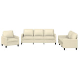 3 Piece Sofa Set with Cushions Cream Faux Leather - Front View