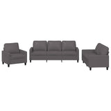 3 Piece Sofa Set with Cushions Grey Faux Leather - Front View