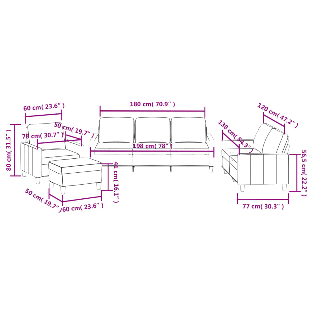 4 Piece Sofa Set with Cushions Cream Faux Leather