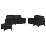 3 Piece Sofa Set with Cushions Black Faux Leather - Front View