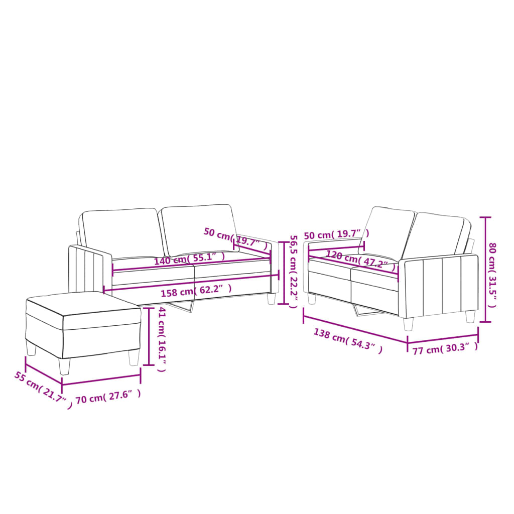3 Piece Sofa Set with Cushions Cream Faux Leather