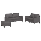 3 Piece Sofa Set with Cushions Grey Faux Leather
