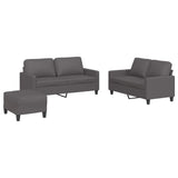 3 Piece Sofa Set with Cushions Grey Faux Leather - Front View