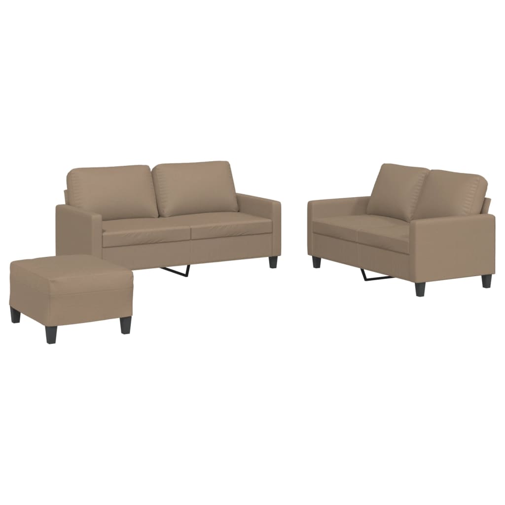 3 Piece Sofa Set with Cushions Cappuccino Faux Leather