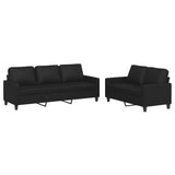 2 Piece Sofa Set with Cushions Black Faux Leather - Front View