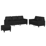 3 Piece Sofa Set with Cushions Black Faux Leather - Front View