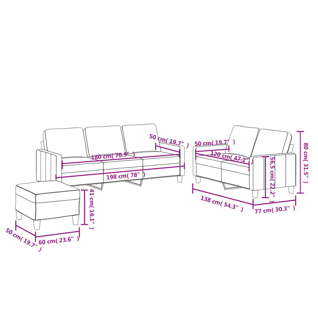 3 Piece Sofa Set with Cushions Black Faux Leather