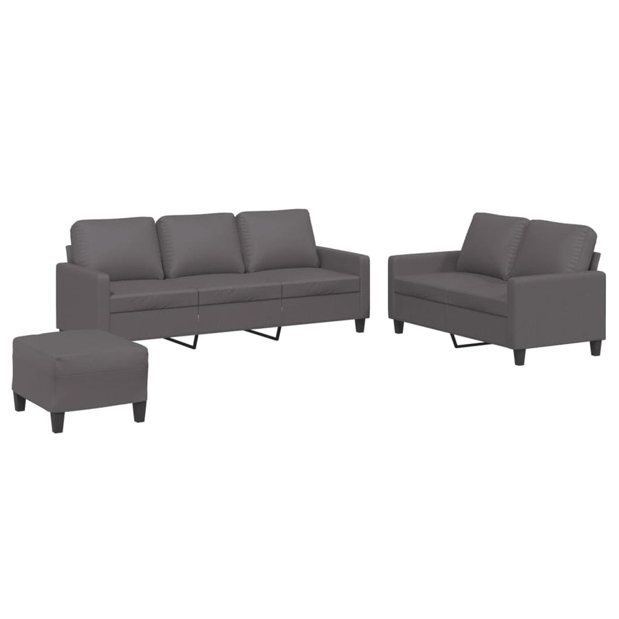 3 Piece Sofa Set with Cushions Grey Faux Leather