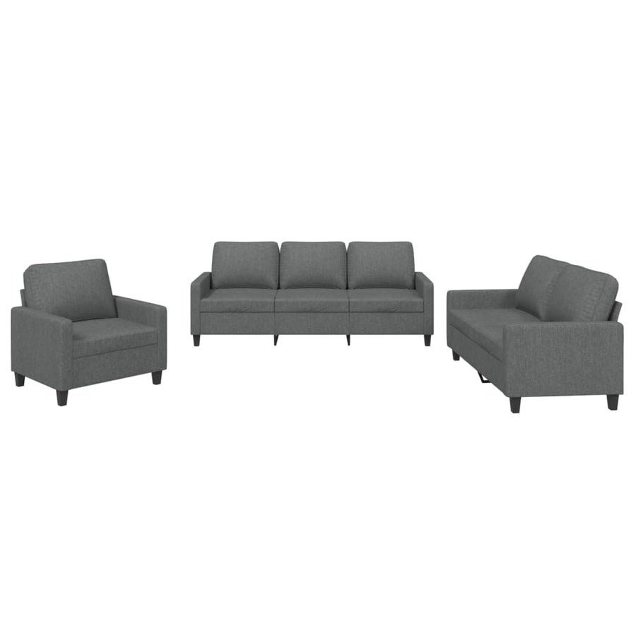 3 Piece Sofa Set with Cushions Dark Grey Fabric