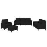 4 Piece Sofa Set with Cushions Black Fabric - Front View