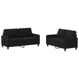 2 Piece Sofa Set with Cushions Black Fabric - Front View