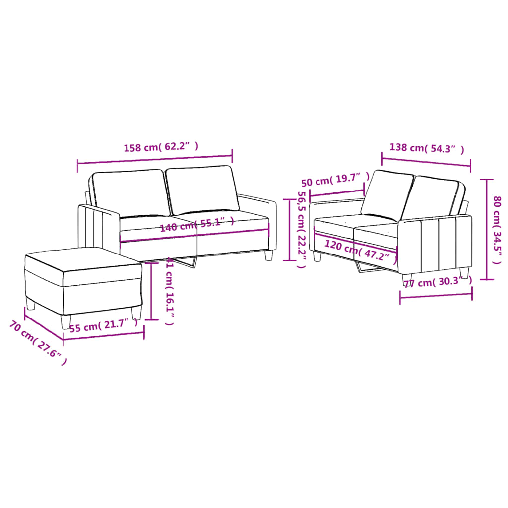 3 Piece Sofa Set with Cushions Light Grey Fabric